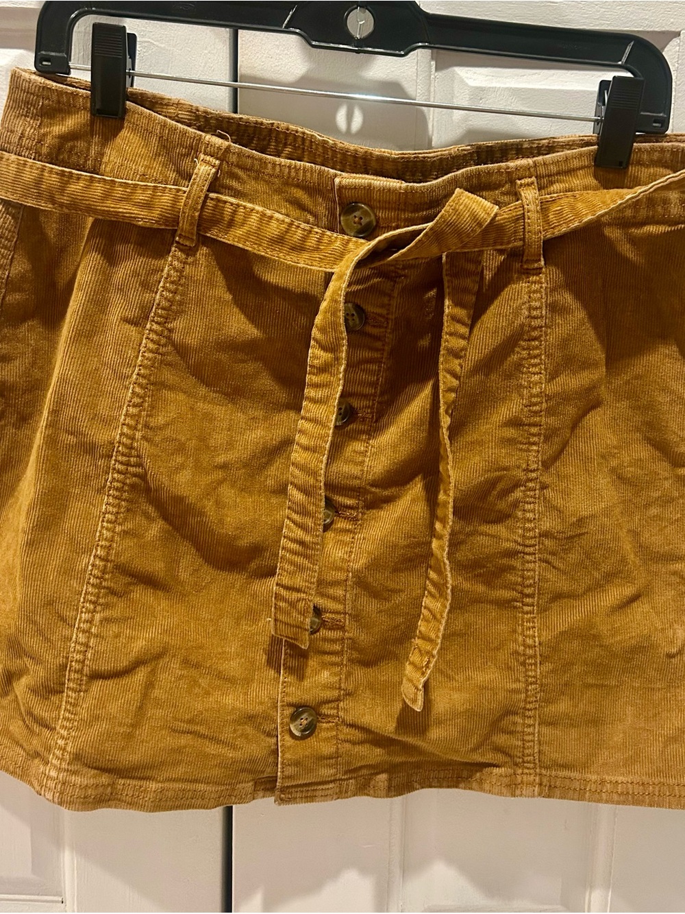 American Eagle Outfitters Brown Corduroy Button-Front Skirt with Tie Belt